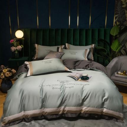 91家纺网 家纺一手货源 找家纺 （总）爱缦 2020新款双面60S长绒棉绣花拼接款四件套