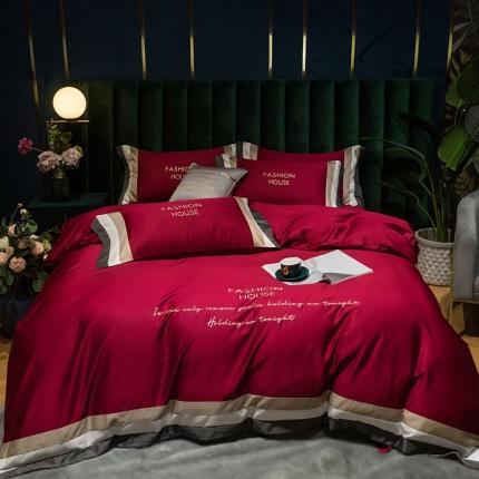 91家纺网 家纺一手货源 找家纺 （总）爱缦 2020新款双面60S长绒棉绣花拼接款四件套