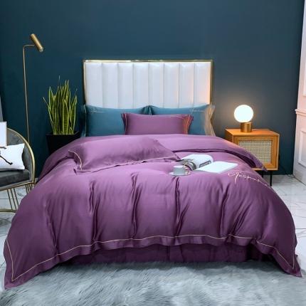 91家纺网 家纺一手货源 找家纺 顾家家居 2023新款80奥地利兰精兰精天丝刺绣四件套 紫棠