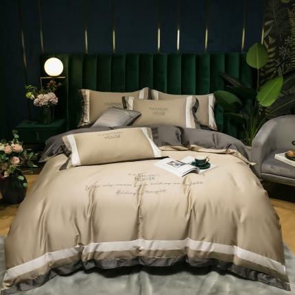 爱缦 2020新款双面60S长绒棉绣花拼接款四件套 米驼