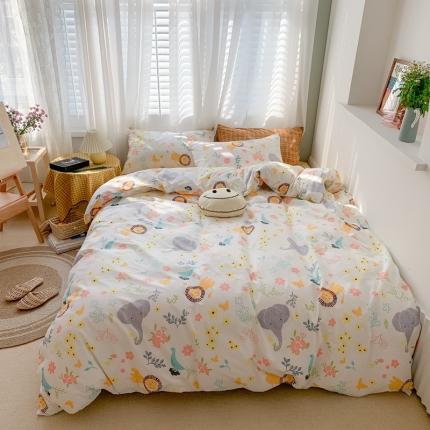 时年 2020新款40s全棉小可爱系列四件套 丛林（白）