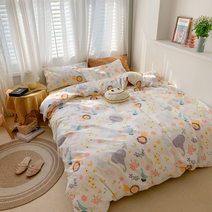 91家纺网 家纺一手货源 找家纺 时年 2020新款40s全棉小可爱系列四件套 丛林（白）