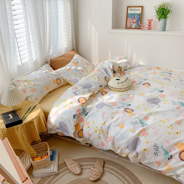 91家纺网 家纺一手货源 找家纺 时年 2020新款40s全棉小可爱系列四件套 丛林（白）