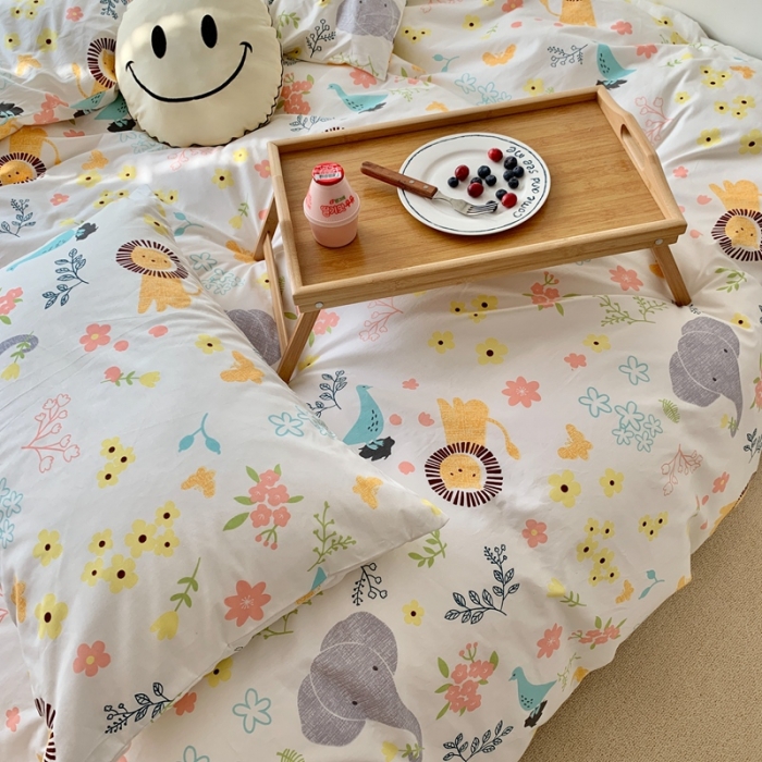 91家纺网 家纺一手货源 找家纺 时年 2020新款40s全棉小可爱系列四件套 丛林（白）