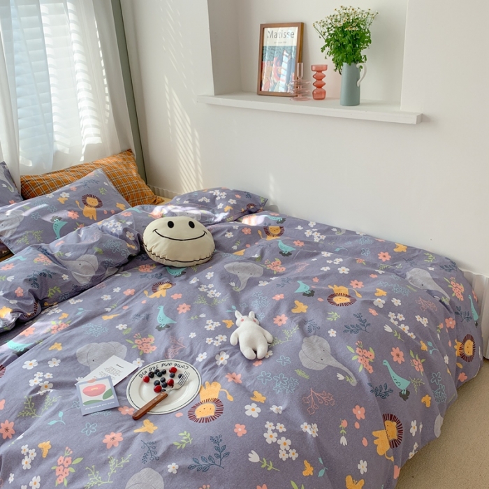 91家纺网 家纺一手货源 找家纺 时年 2020新款40s全棉小可爱系列四件套 丛林（紫灰）