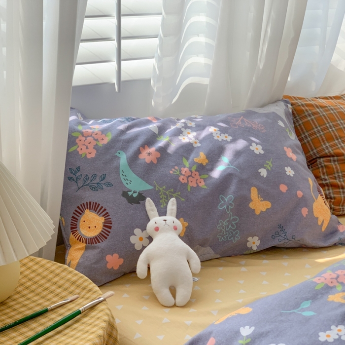 91家纺网 家纺一手货源 找家纺 时年 2020新款40s全棉小可爱系列四件套 丛林（紫灰）