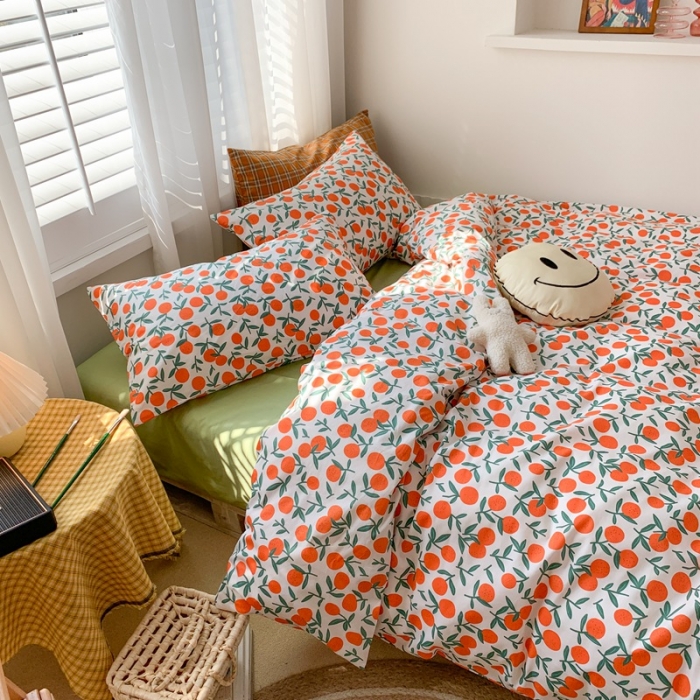 91家纺网 家纺一手货源 找家纺 时年 2020新款40s全棉小可爱系列四件套 橘子（白）