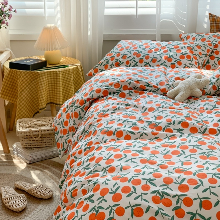 91家纺网 家纺一手货源 找家纺 时年 2020新款40s全棉小可爱系列四件套 橘子（白）