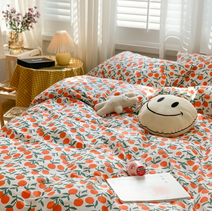 91家纺网 家纺一手货源 找家纺 时年 2020新款40s全棉小可爱系列四件套 橘子（白）