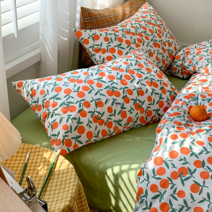 91家纺网 家纺一手货源 找家纺 时年 2020新款40s全棉小可爱系列四件套 橘子（白）