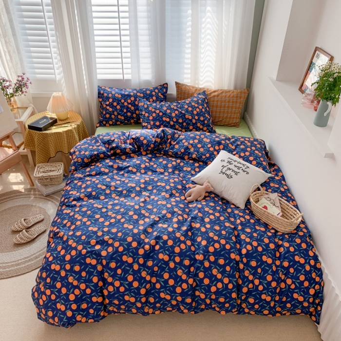 91家纺网 家纺一手货源 找家纺 时年 2020新款40s全棉小可爱系列四件套 橘子（蓝）