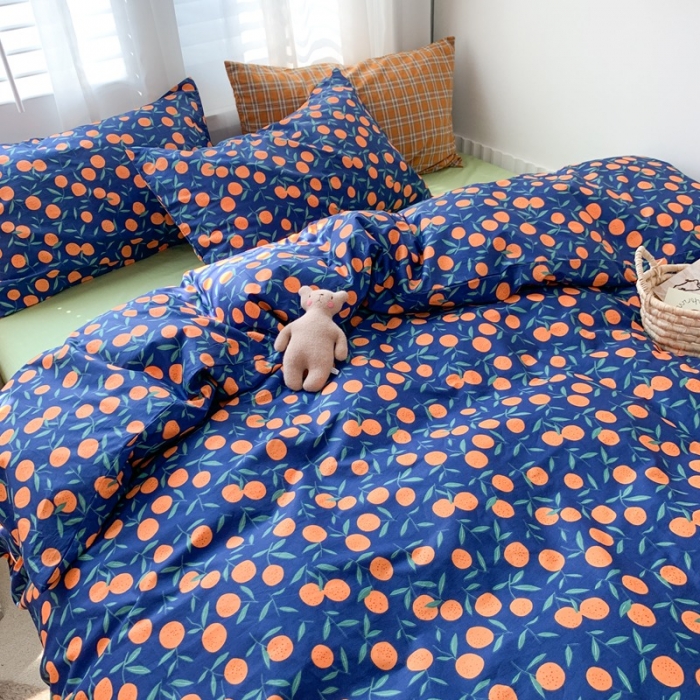 91家纺网 家纺一手货源 找家纺 时年 2020新款40s全棉小可爱系列四件套 橘子（蓝）
