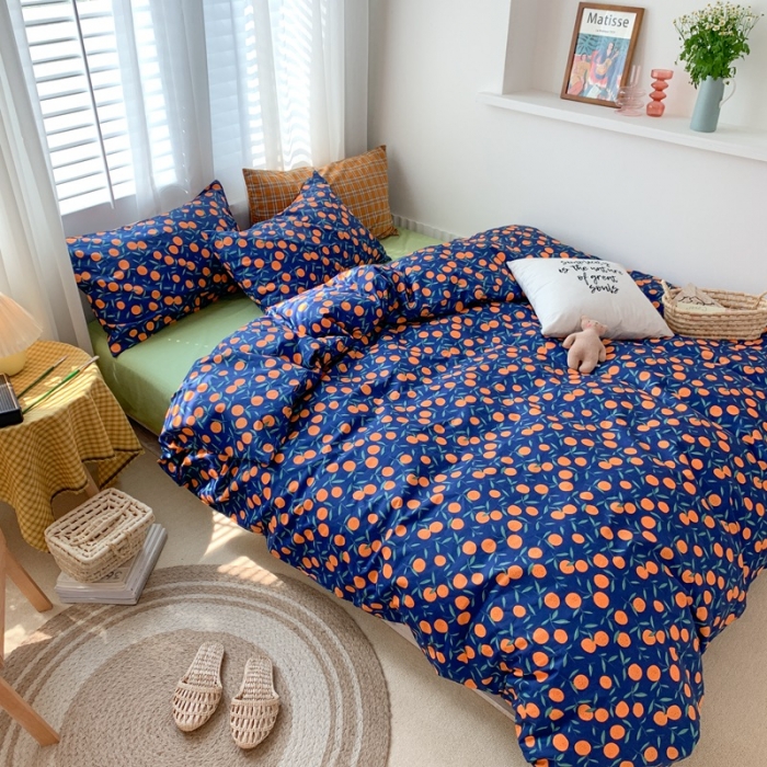 91家纺网 家纺一手货源 找家纺 时年 2020新款40s全棉小可爱系列四件套 橘子（蓝）