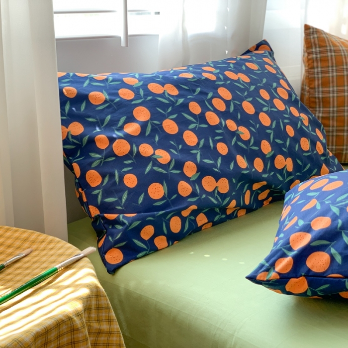 91家纺网 家纺一手货源 找家纺 时年 2020新款40s全棉小可爱系列四件套 橘子（蓝）