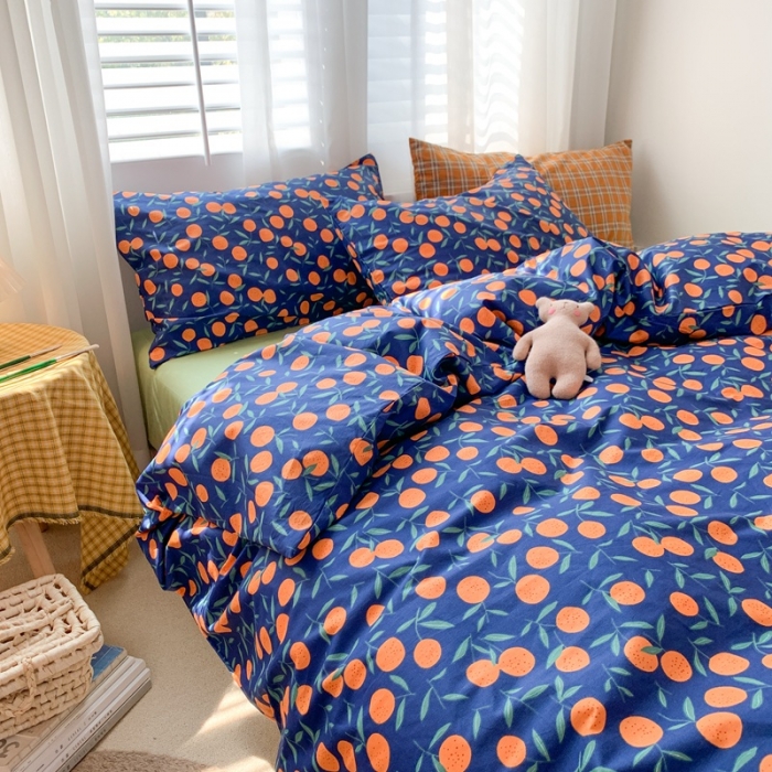 91家纺网 家纺一手货源 找家纺 时年 2020新款40s全棉小可爱系列四件套 橘子（蓝）