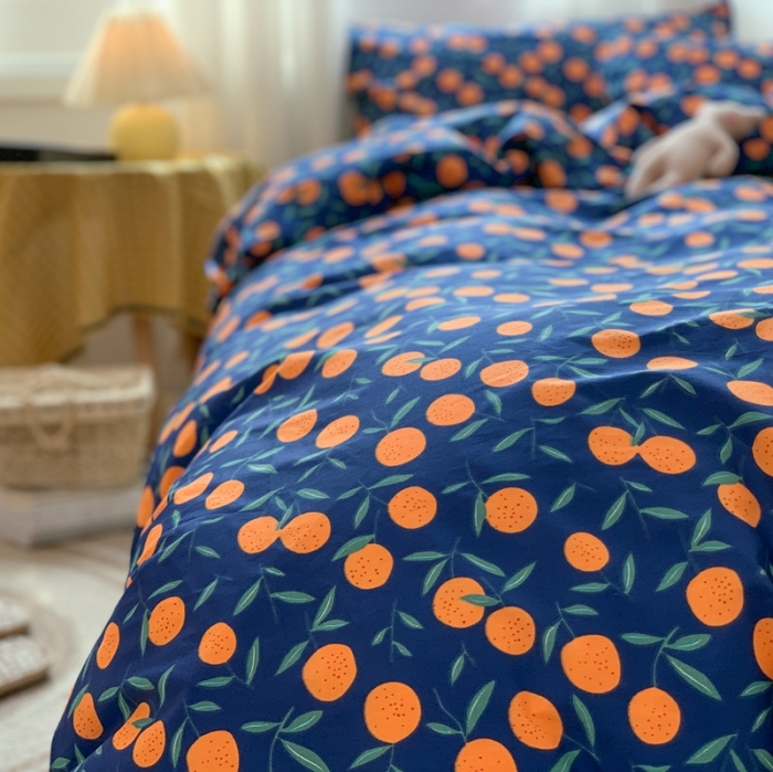 91家纺网 家纺一手货源 找家纺 时年 2020新款40s全棉小可爱系列四件套 橘子（蓝）