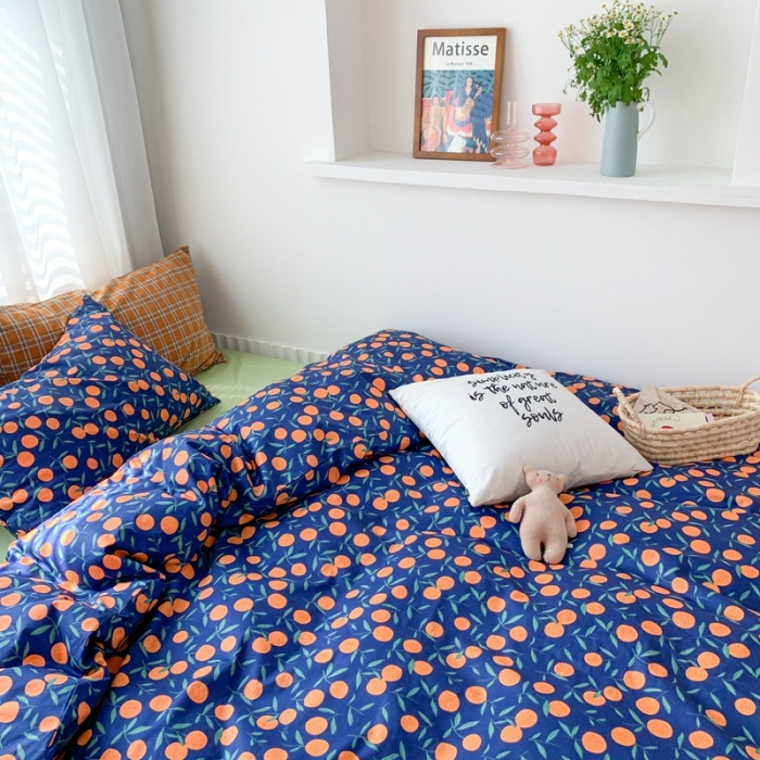 91家纺网 家纺一手货源 找家纺 时年 2020新款40s全棉小可爱系列四件套 橘子（蓝）