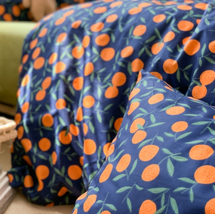 91家纺网 家纺一手货源 找家纺 时年 2020新款40s全棉小可爱系列四件套 橘子（蓝）
