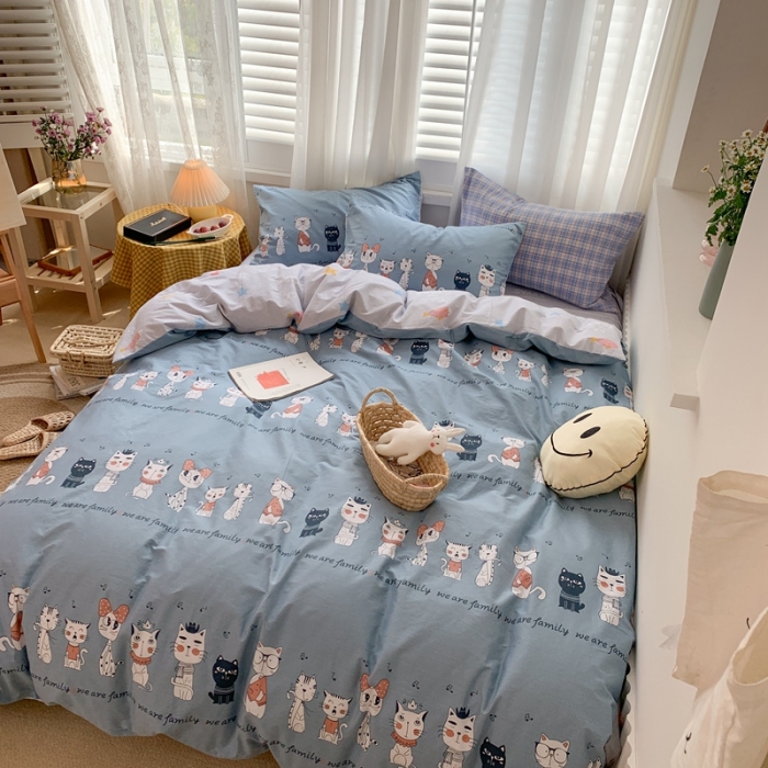 91家纺网 家纺一手货源 找家纺 时年 2020新款40s全棉小可爱系列四件套 猫奴