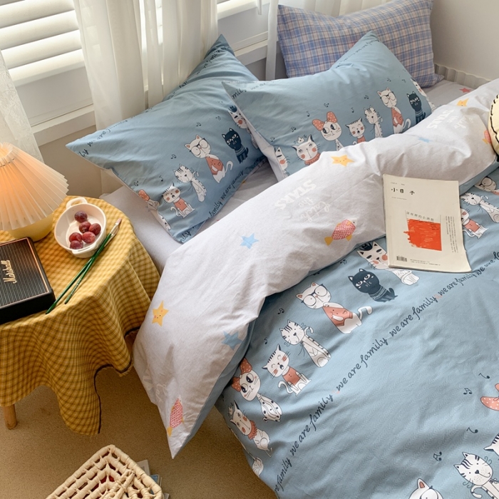 91家纺网 家纺一手货源 找家纺 时年 2020新款40s全棉小可爱系列四件套 猫奴