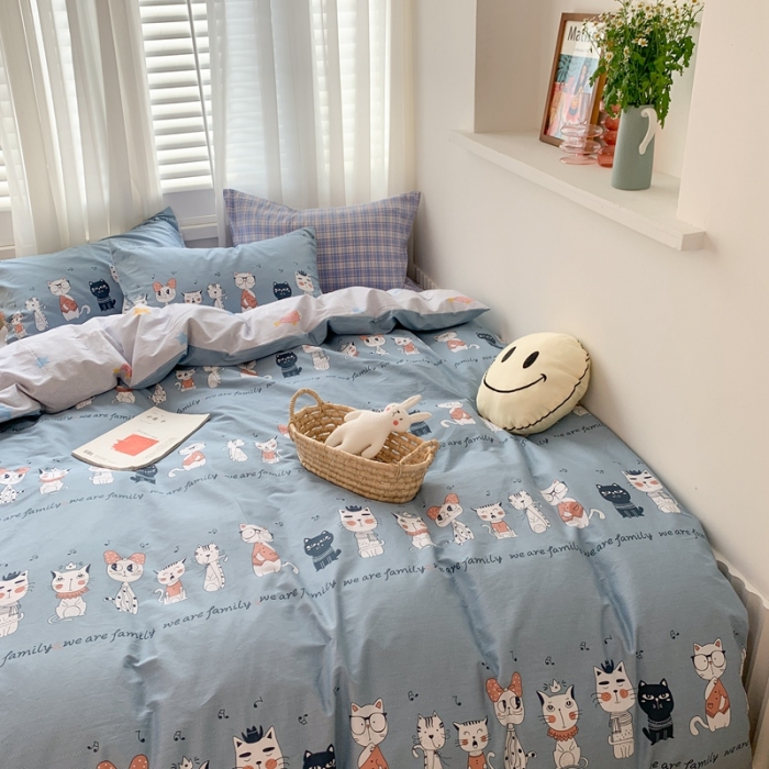 91家纺网 家纺一手货源 找家纺 时年 2020新款40s全棉小可爱系列四件套 猫奴