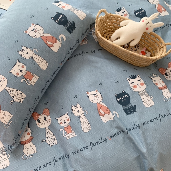 91家纺网 家纺一手货源 找家纺 时年 2020新款40s全棉小可爱系列四件套 猫奴