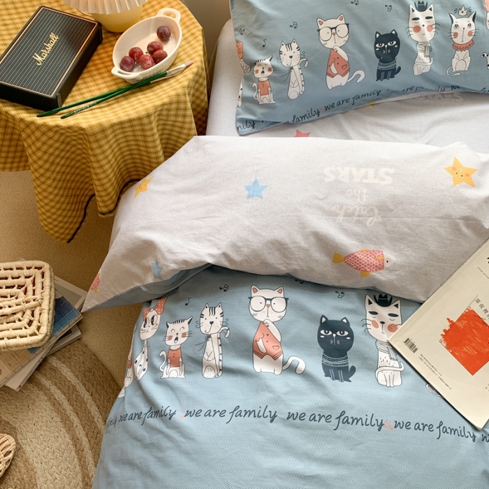 91家纺网 家纺一手货源 找家纺 时年 2020新款40s全棉小可爱系列四件套 猫奴