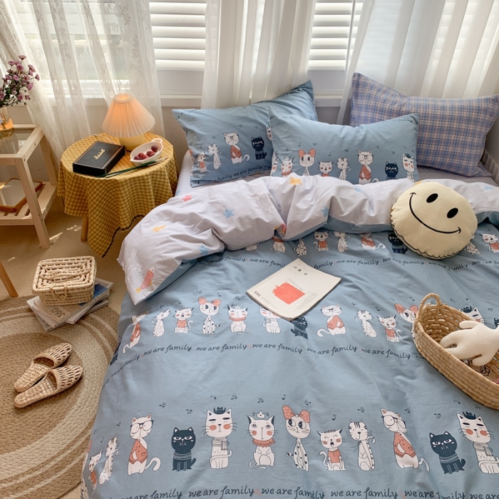 91家纺网 家纺一手货源 找家纺 时年 2020新款40s全棉小可爱系列四件套 猫奴