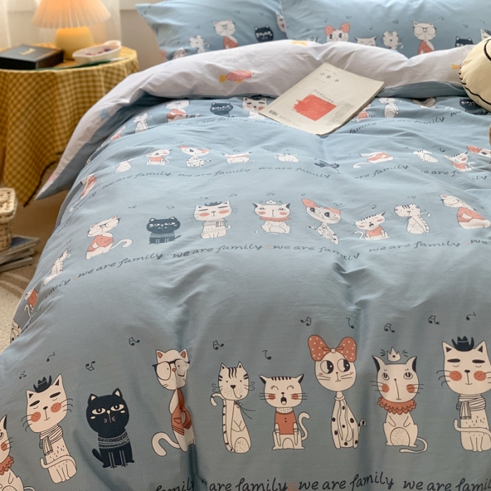 91家纺网 家纺一手货源 找家纺 时年 2020新款40s全棉小可爱系列四件套 猫奴