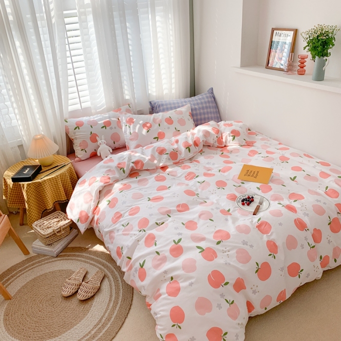 91家纺网 家纺一手货源 找家纺 时年 2020新款40s全棉小可爱系列四件套 水蜜桃（白）