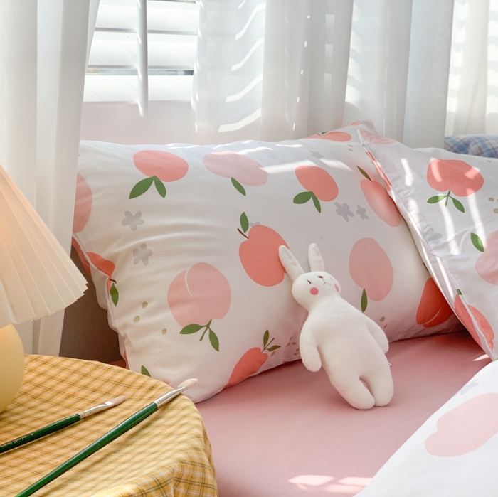 91家纺网 家纺一手货源 找家纺 时年 2020新款40s全棉小可爱系列四件套 水蜜桃（白）