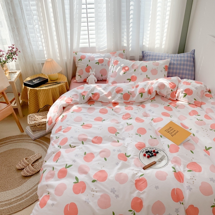 91家纺网 家纺一手货源 找家纺 时年 2020新款40s全棉小可爱系列四件套 水蜜桃（白）