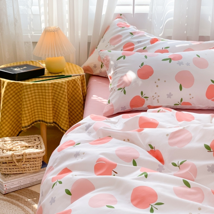 91家纺网 家纺一手货源 找家纺 时年 2020新款40s全棉小可爱系列四件套 水蜜桃（白）