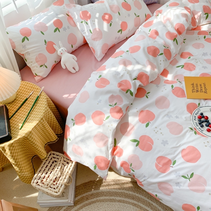 91家纺网 家纺一手货源 找家纺 时年 2020新款40s全棉小可爱系列四件套 水蜜桃（白）