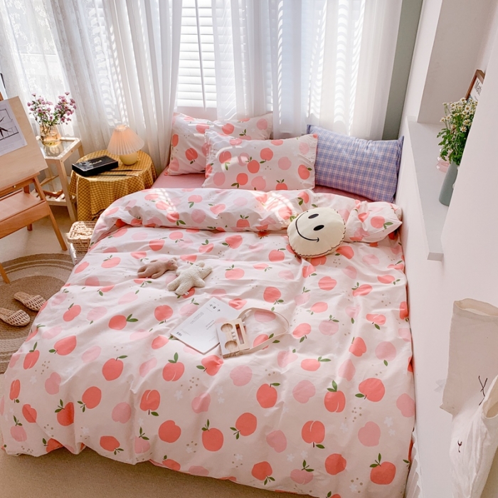 91家纺网 家纺一手货源 找家纺 时年 2020新款40s全棉小可爱系列四件套 水蜜桃（粉）