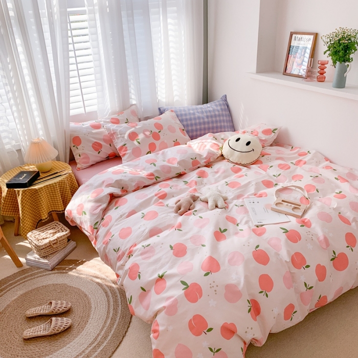 91家纺网 家纺一手货源 找家纺 时年 2020新款40s全棉小可爱系列四件套 水蜜桃（粉）