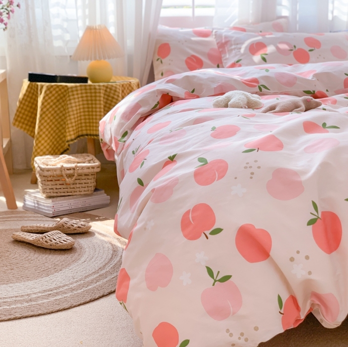 91家纺网 家纺一手货源 找家纺 时年 2020新款40s全棉小可爱系列四件套 水蜜桃（粉）