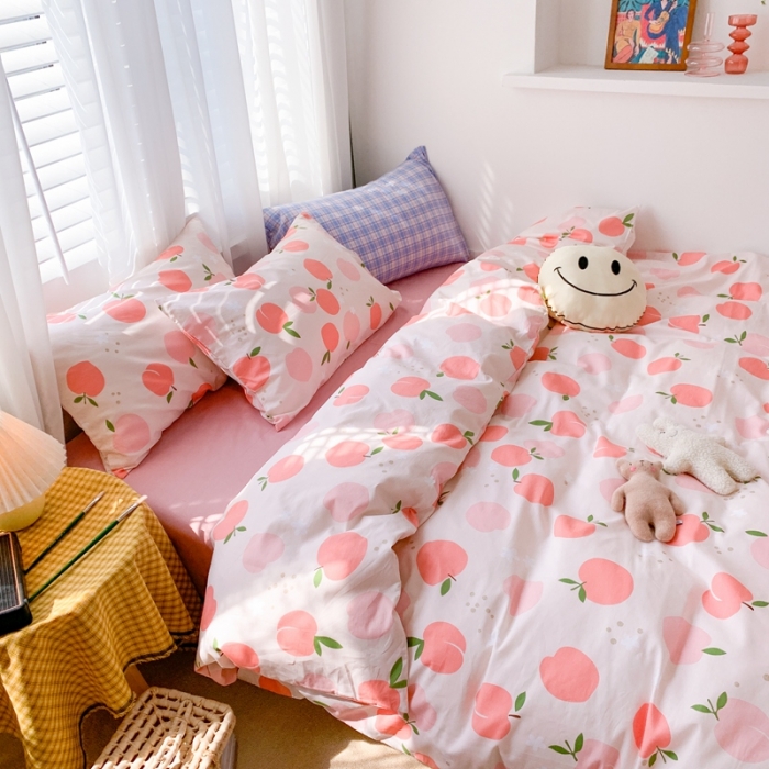 91家纺网 家纺一手货源 找家纺 时年 2020新款40s全棉小可爱系列四件套 水蜜桃（粉）