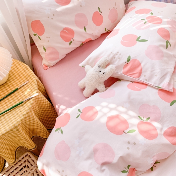 91家纺网 家纺一手货源 找家纺 时年 2020新款40s全棉小可爱系列四件套 水蜜桃（粉）