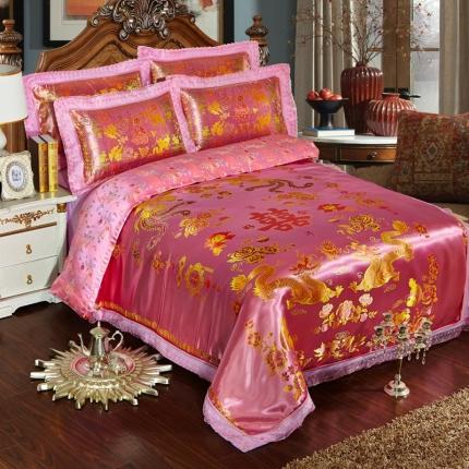 91家纺网 家纺一手货源 找家纺 欣喜来 2020新款绸缎婚庆脱卸款四件套 龙凤双喜-粉