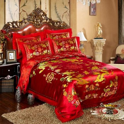 91家纺网 家纺一手货源 找家纺 欣喜来 2020新款绸缎婚庆脱卸款四件套 龙凤双喜-红