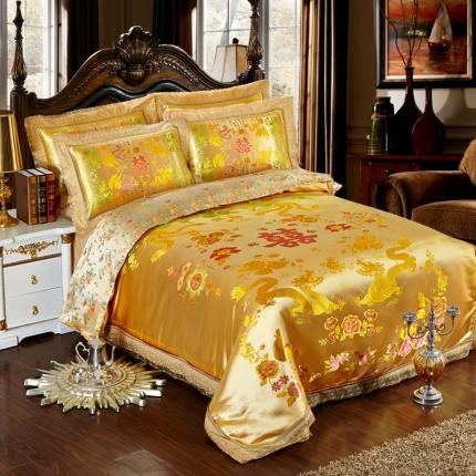 91家纺网 家纺一手货源 找家纺 欣喜来 2020新款绸缎婚庆脱卸款四件套 龙凤双喜-金