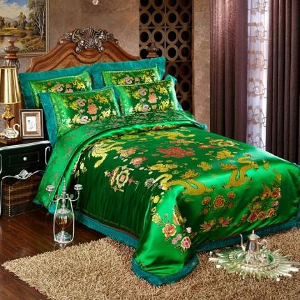 91家纺网 家纺一手货源 找家纺 欣喜来 2020新款绸缎婚庆脱卸款四件套 龙凤双喜-绿