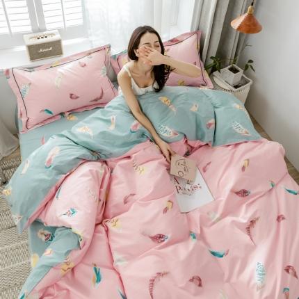 91家纺网 家纺一手货源 找家纺 由丽 臻棉喷气全棉全棉四件套“ 被套放预缩” 千羽-粉