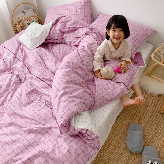 91家纺网 家纺一手货源 找家纺 顾里 2020新款ins网红全棉四件套 简约格子