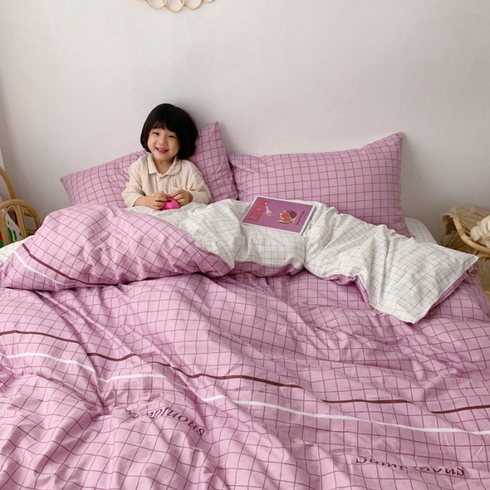 91家纺网 家纺一手货源 找家纺 顾里 2020新款ins网红全棉四件套 简约格子