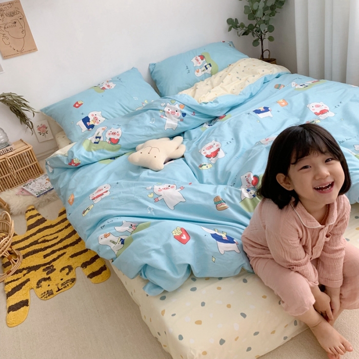 91家纺网 家纺一手货源 找家纺 顾里 2020新款ins网红全棉四件套 蓝猪