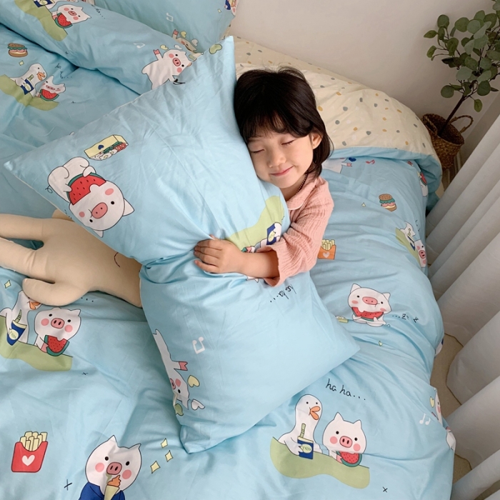 91家纺网 家纺一手货源 找家纺 顾里 2020新款ins网红全棉四件套 蓝猪