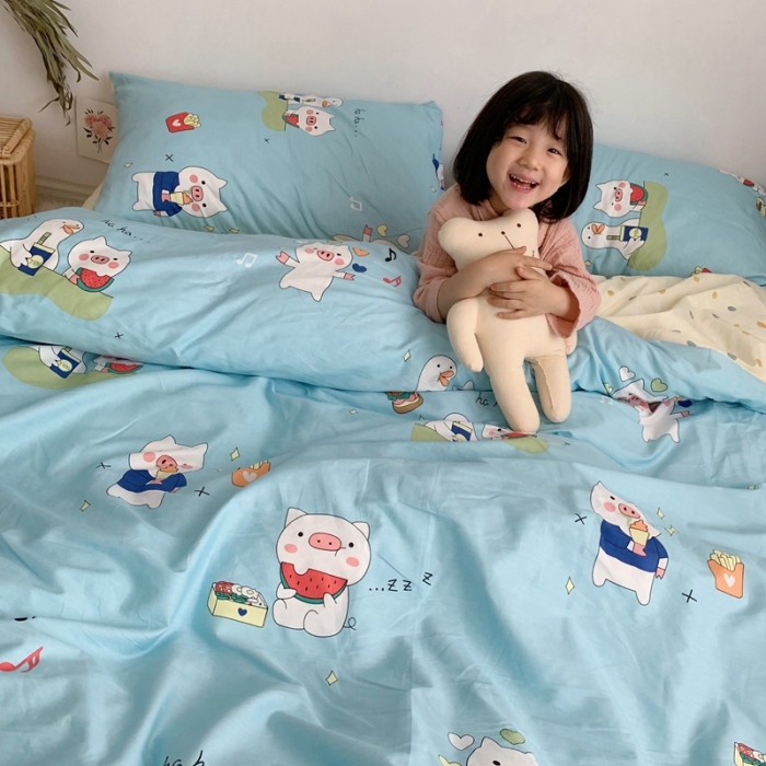 91家纺网 家纺一手货源 找家纺 顾里 2020新款ins网红全棉四件套 蓝猪