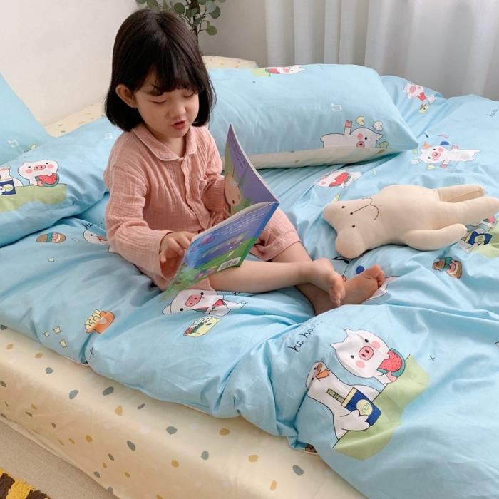 91家纺网 家纺一手货源 找家纺 顾里 2020新款ins网红全棉四件套 蓝猪